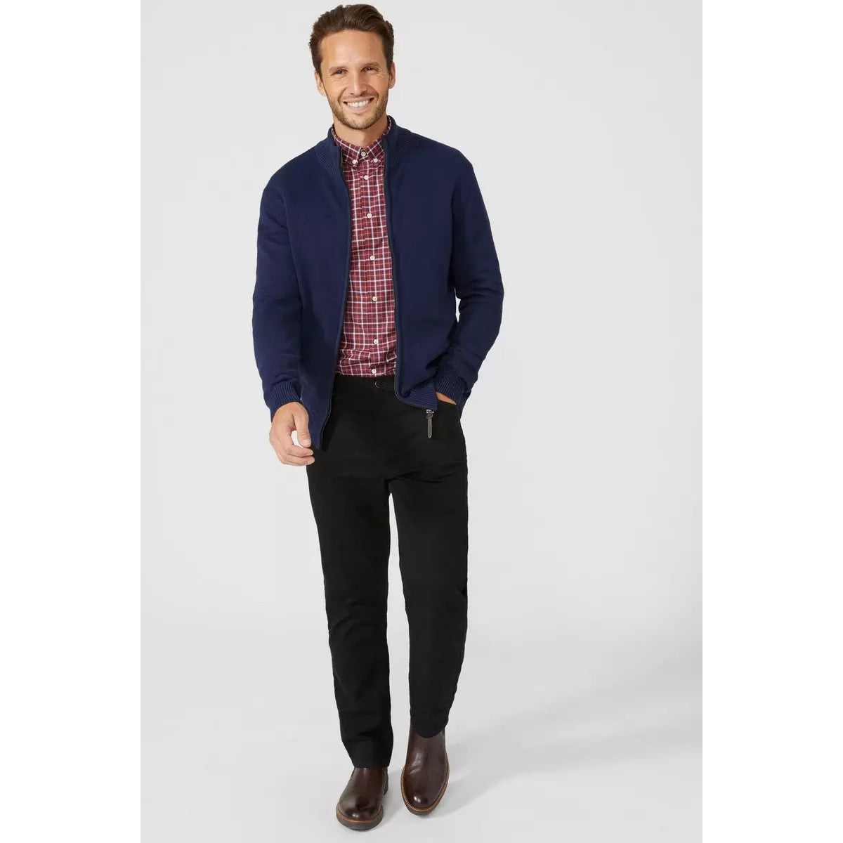 Navy - Lifestyle - Maine Mens Premium Cotton Full Zip Jumper