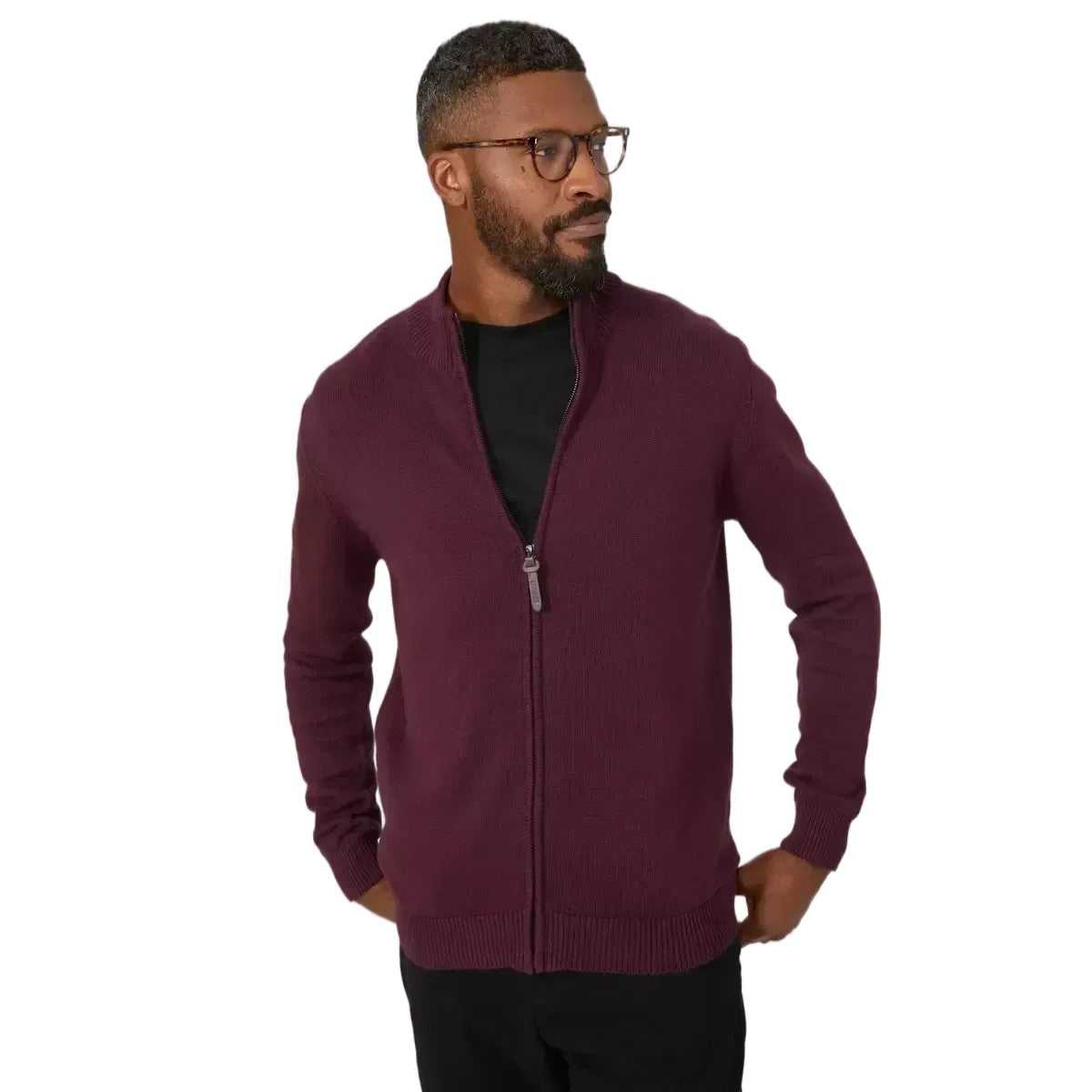Burgundy - Front - Maine Mens Premium Cotton Full Zip Jumper
