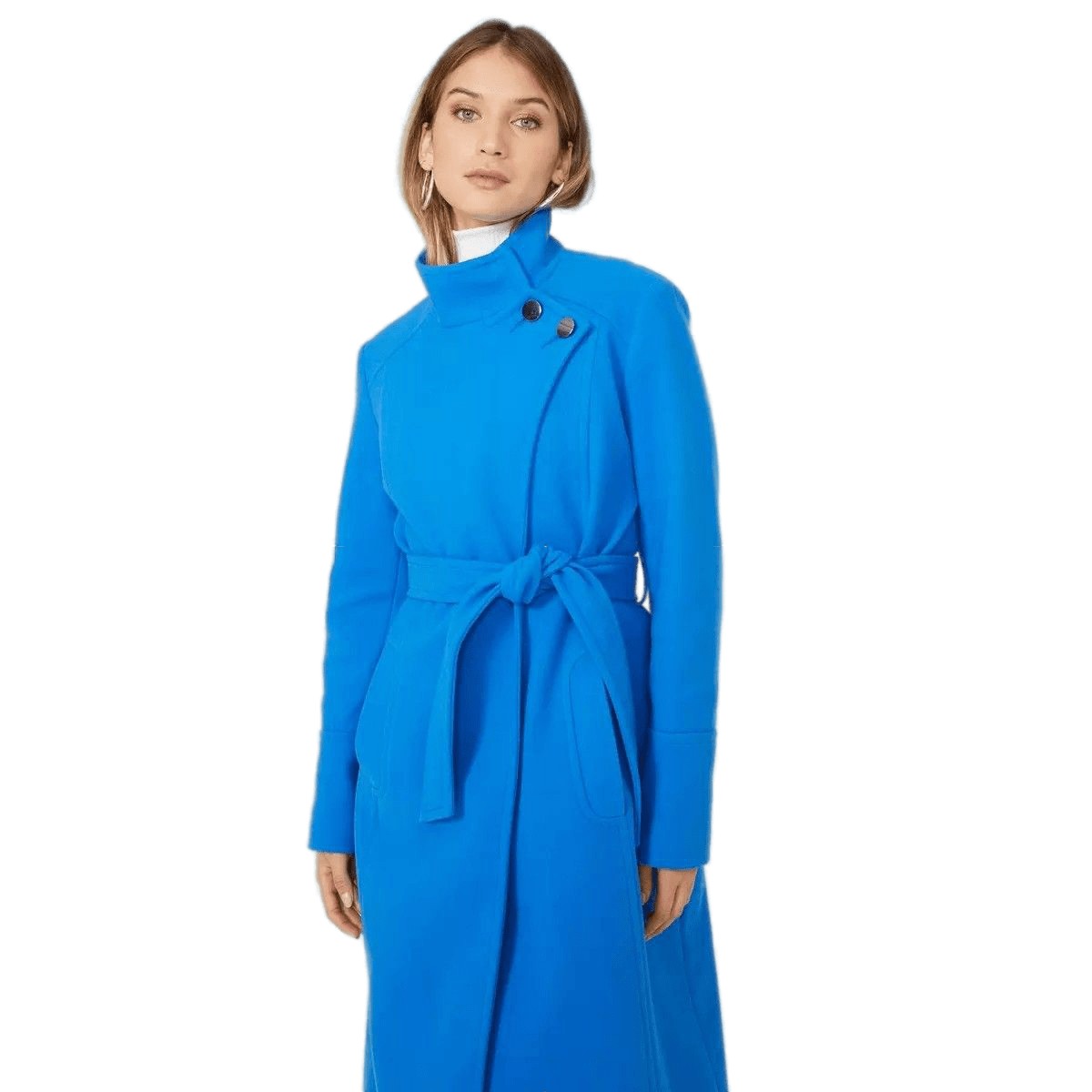 Cobalt Blue - Front - Principles Womens-Ladies Belted Funnel Neck Coat