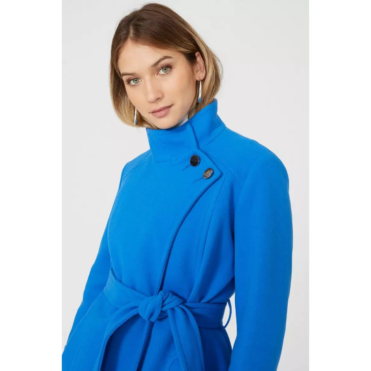 Cobalt Blue - Side - Principles Womens-Ladies Belted Funnel Neck Coat