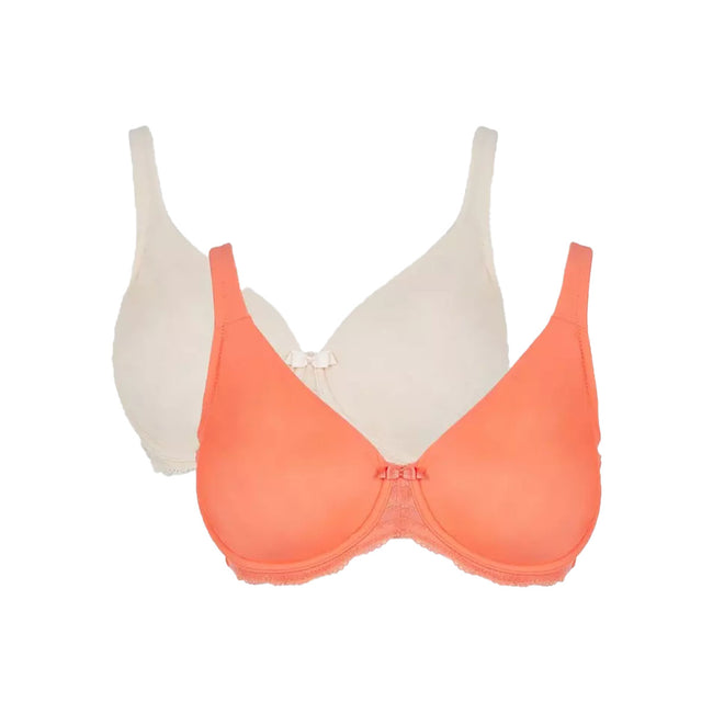 Coral-Blush - Front - Gorgeous Womens-Ladies Lace T-Shirt Bra (Pack of 2)
