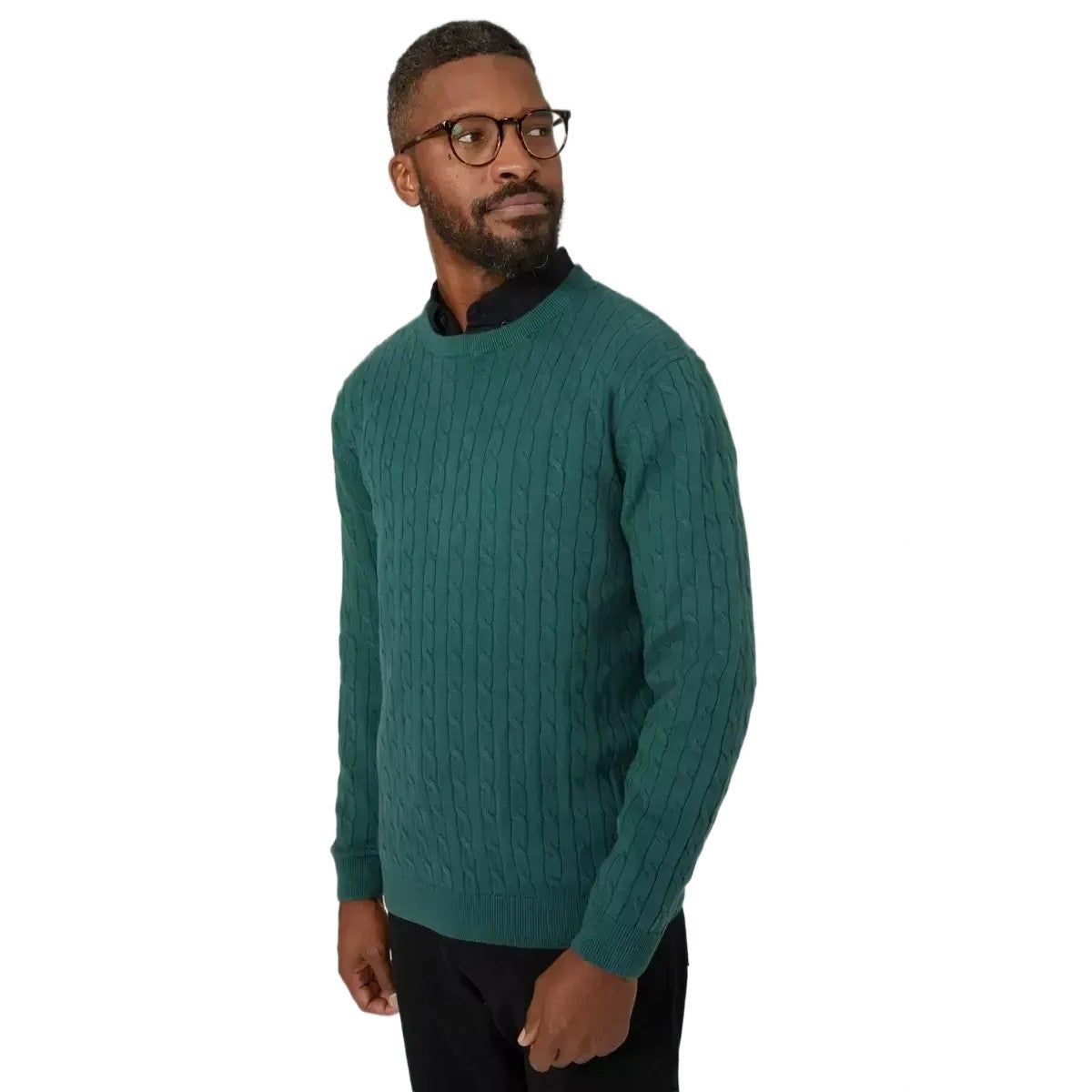 Dark Green - Front - Maine Mens Cable Cotton Crew Neck Sweatshirt