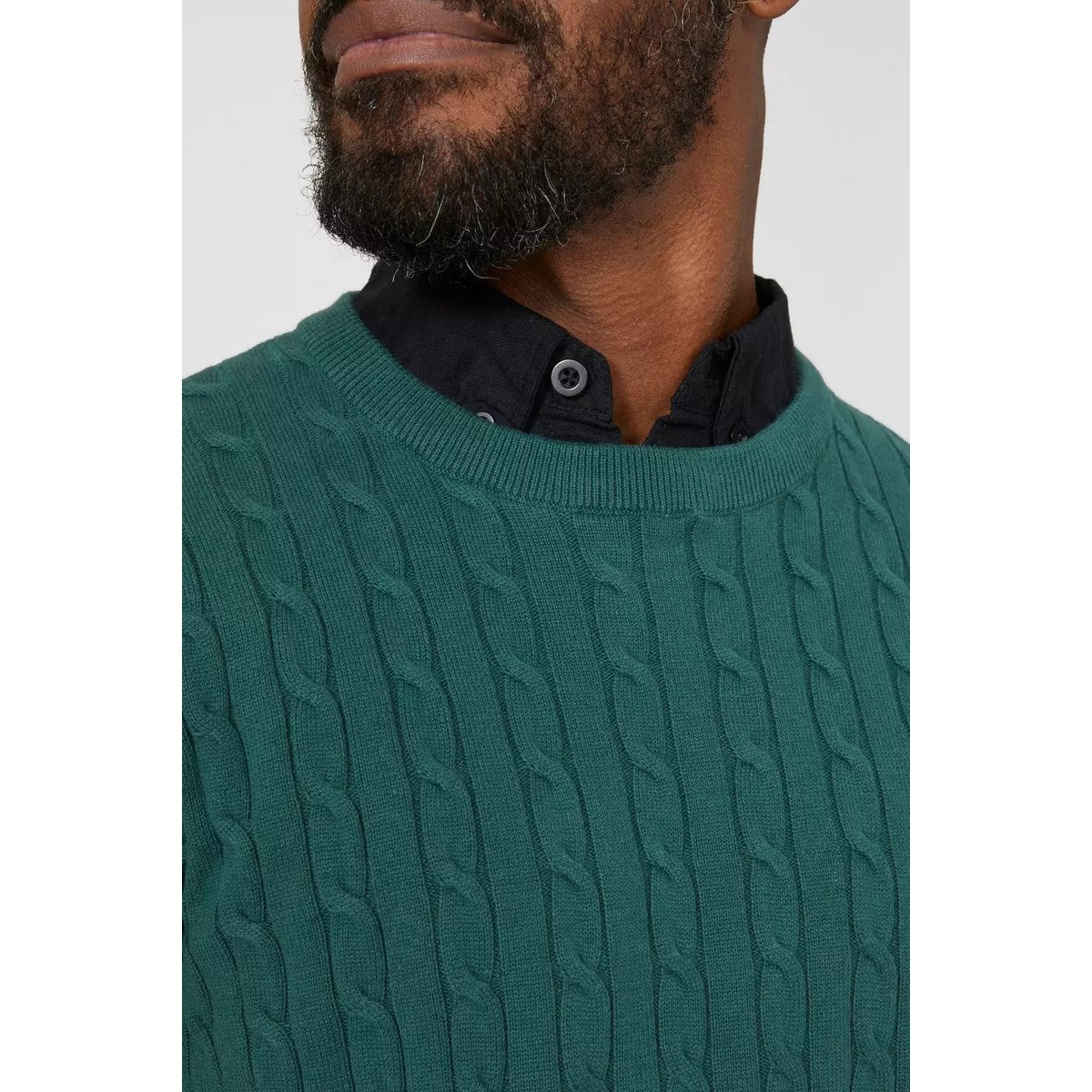 Dark Green - Side - Maine Mens Cable Cotton Crew Neck Sweatshirt