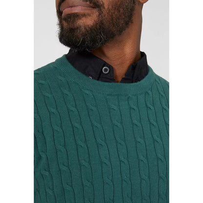 Dark Green - Side - Maine Mens Cable Cotton Crew Neck Sweatshirt