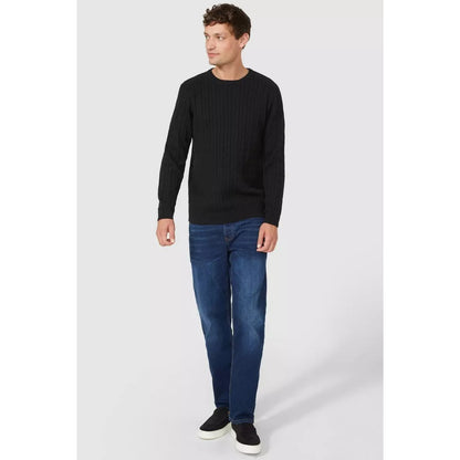 Black - Pack Shot - Maine Mens Cable Cotton Crew Neck Sweatshirt
