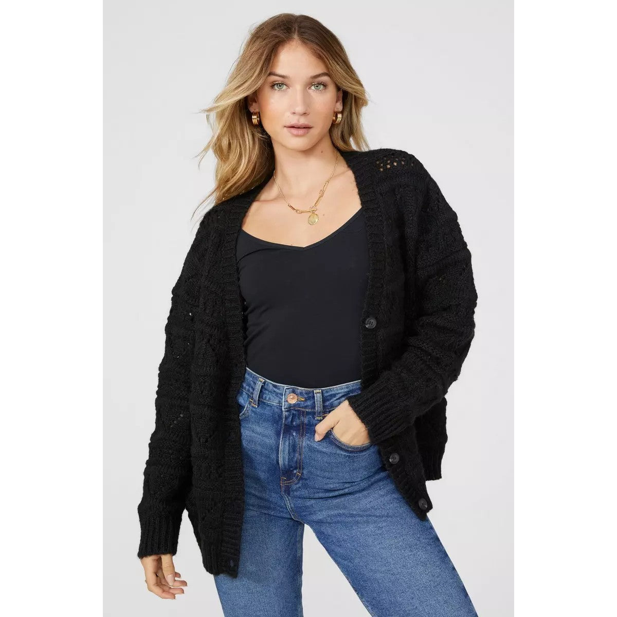 Black - Lifestyle - Principles Womens-Ladies Pointelle Cardigan