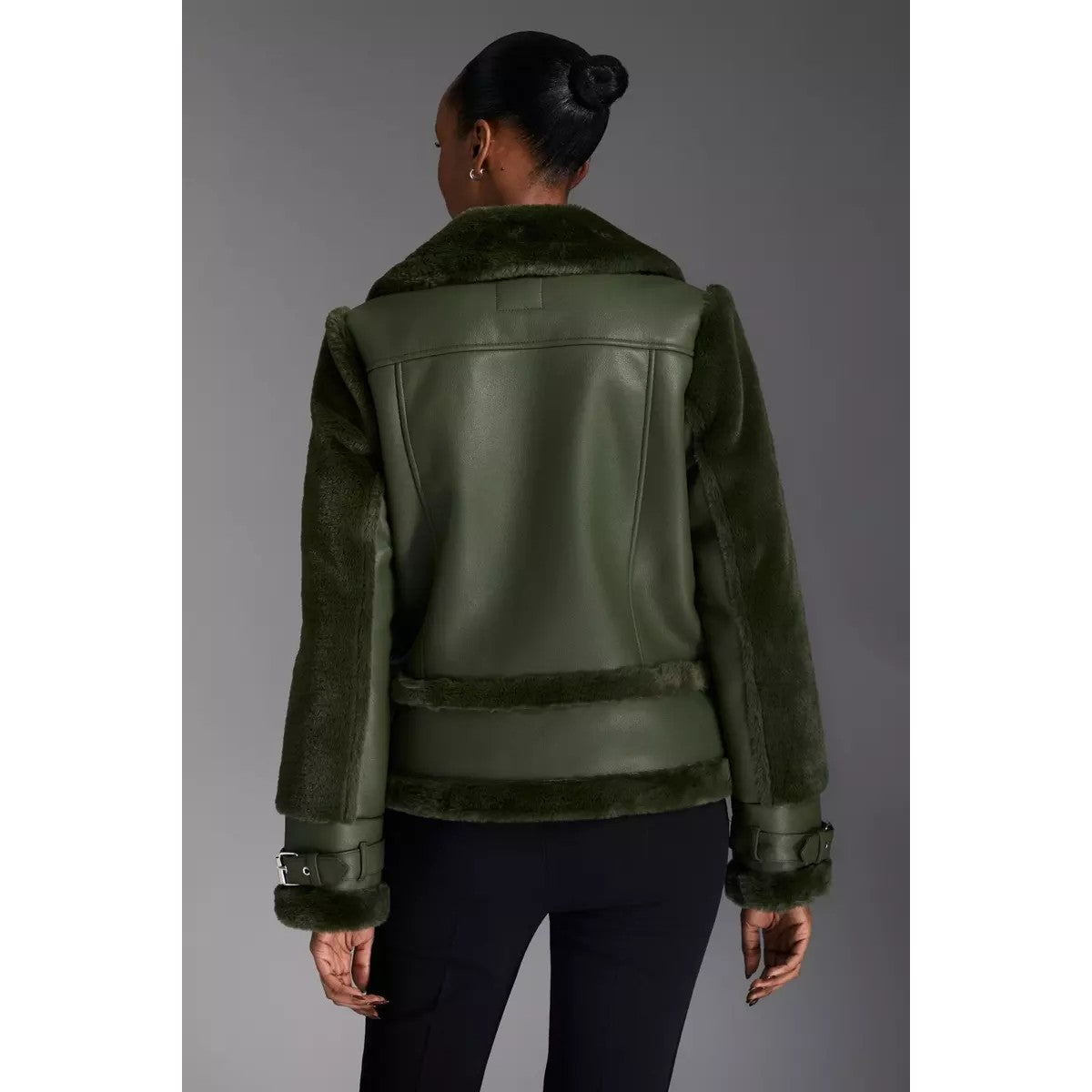 Khaki - Back - Principles Womens-Ladies Adjustable Cuff Flight Jacket