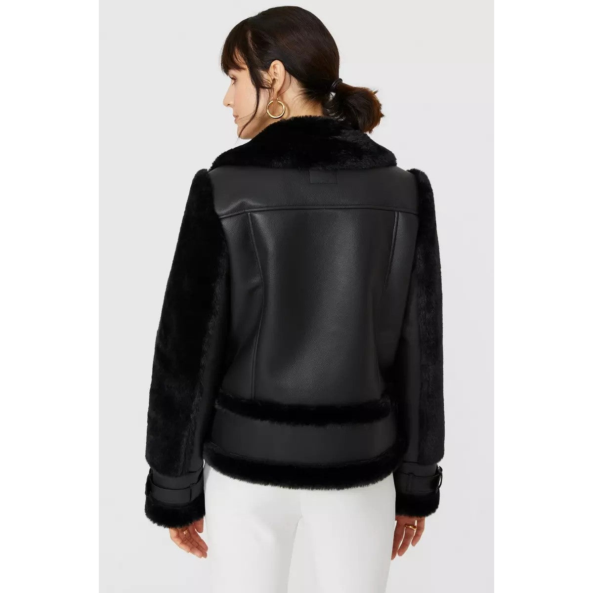 Black - Back - Principles Womens-Ladies Adjustable Cuff Flight Jacket