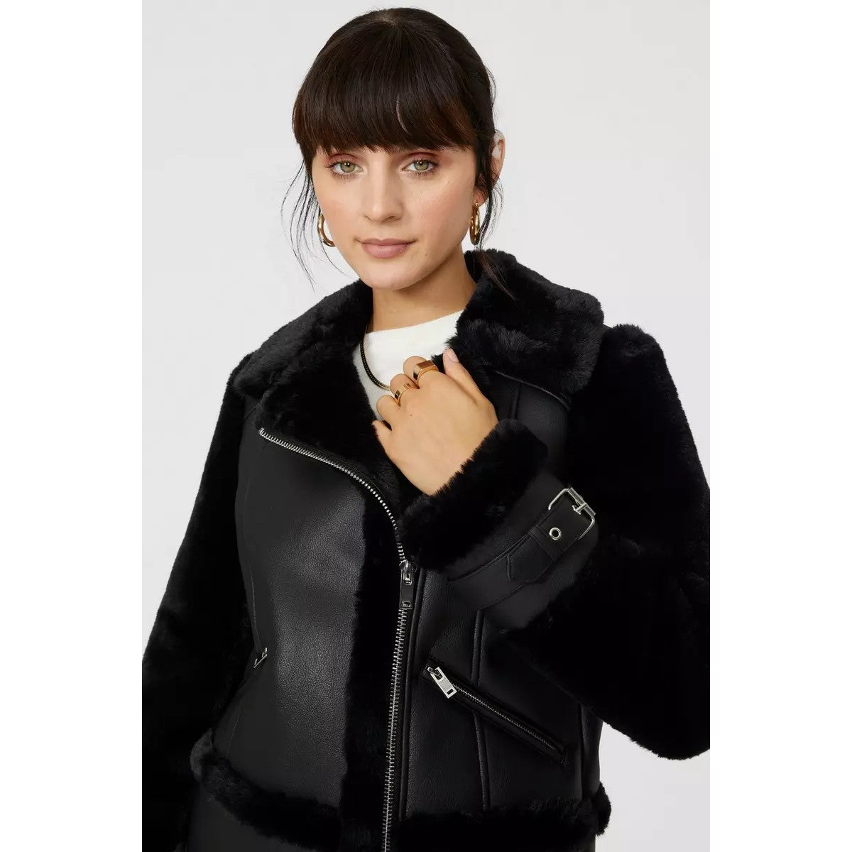Black - Pack Shot - Principles Womens-Ladies Adjustable Cuff Flight Jacket