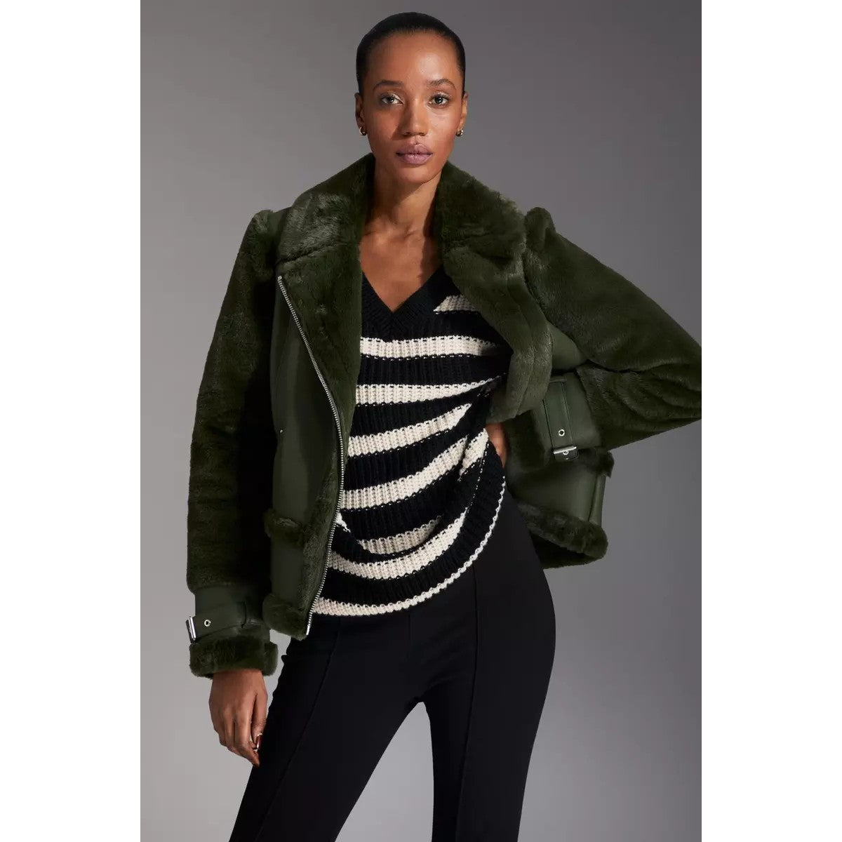 Khaki - Pack Shot - Principles Womens-Ladies Adjustable Cuff Flight Jacket
