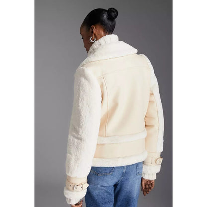 Cream - Back - Principles Womens-Ladies Adjustable Cuff Flight Jacket