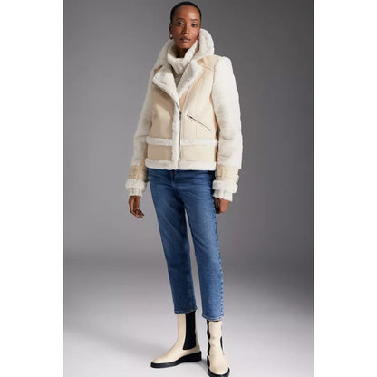 Cream - Side - Principles Womens-Ladies Adjustable Cuff Flight Jacket