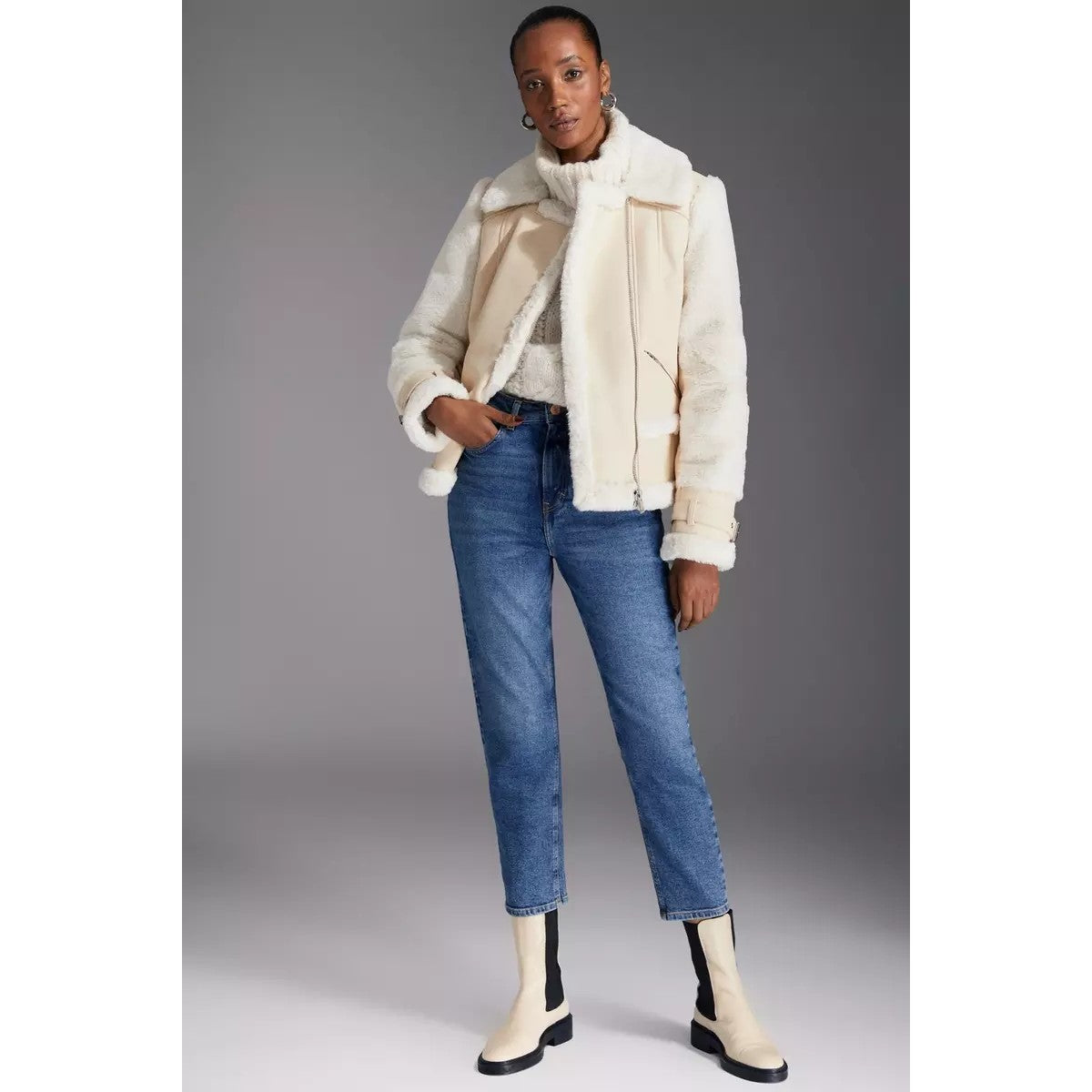 Cream - Lifestyle - Principles Womens-Ladies Adjustable Cuff Flight Jacket