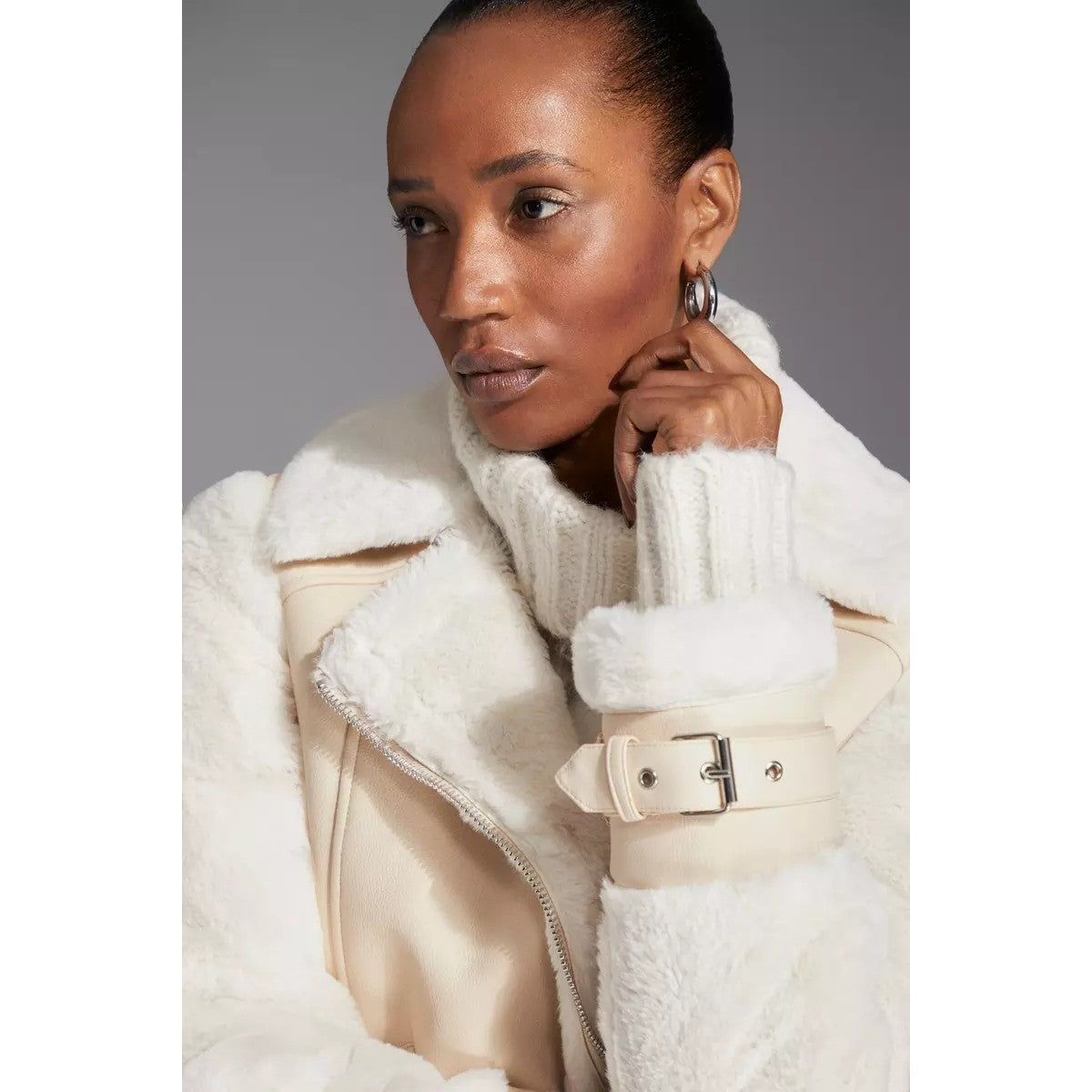 Cream - Pack Shot - Principles Womens-Ladies Adjustable Cuff Flight Jacket
