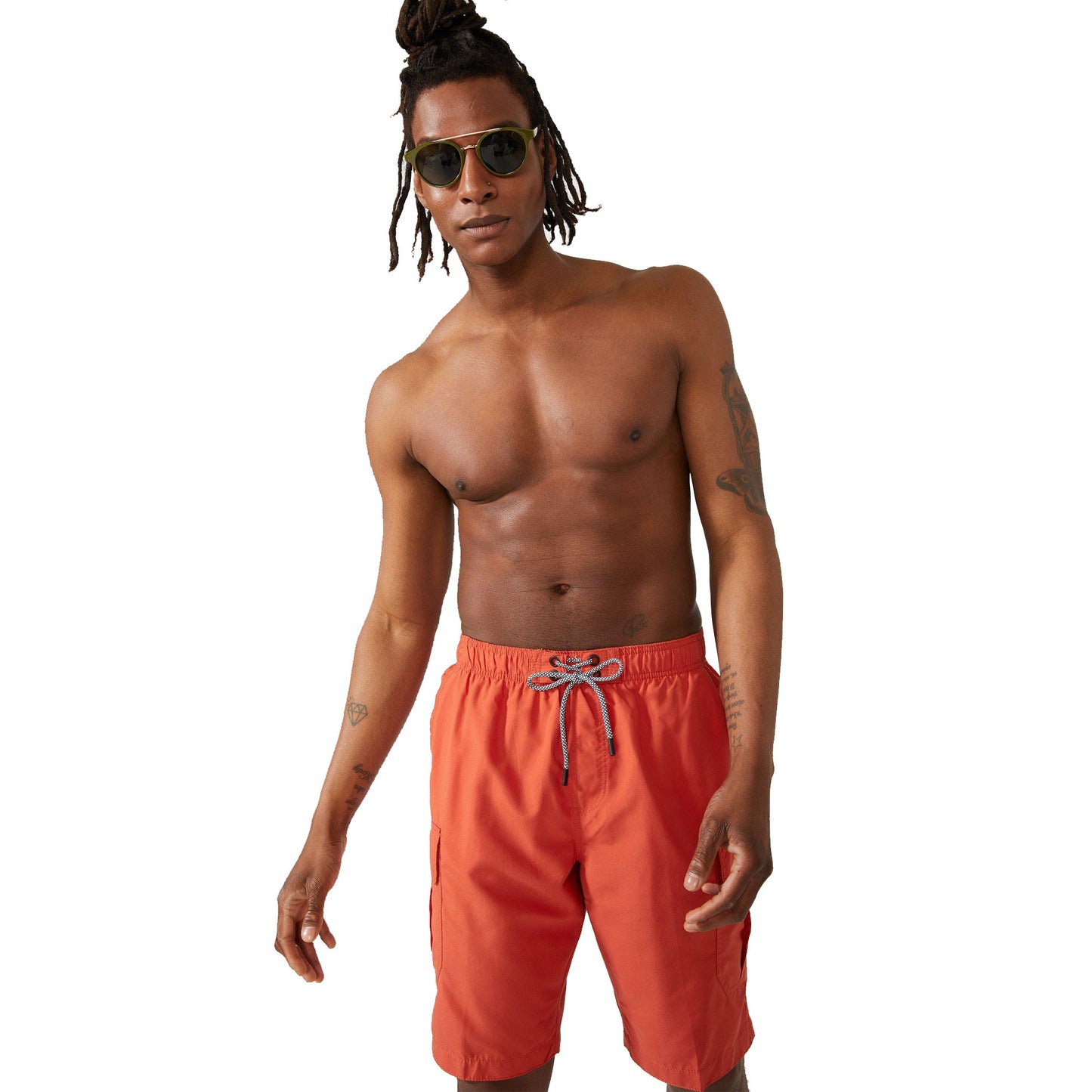 Orange - Front - Mantaray Mens Cargo Swim Shorts