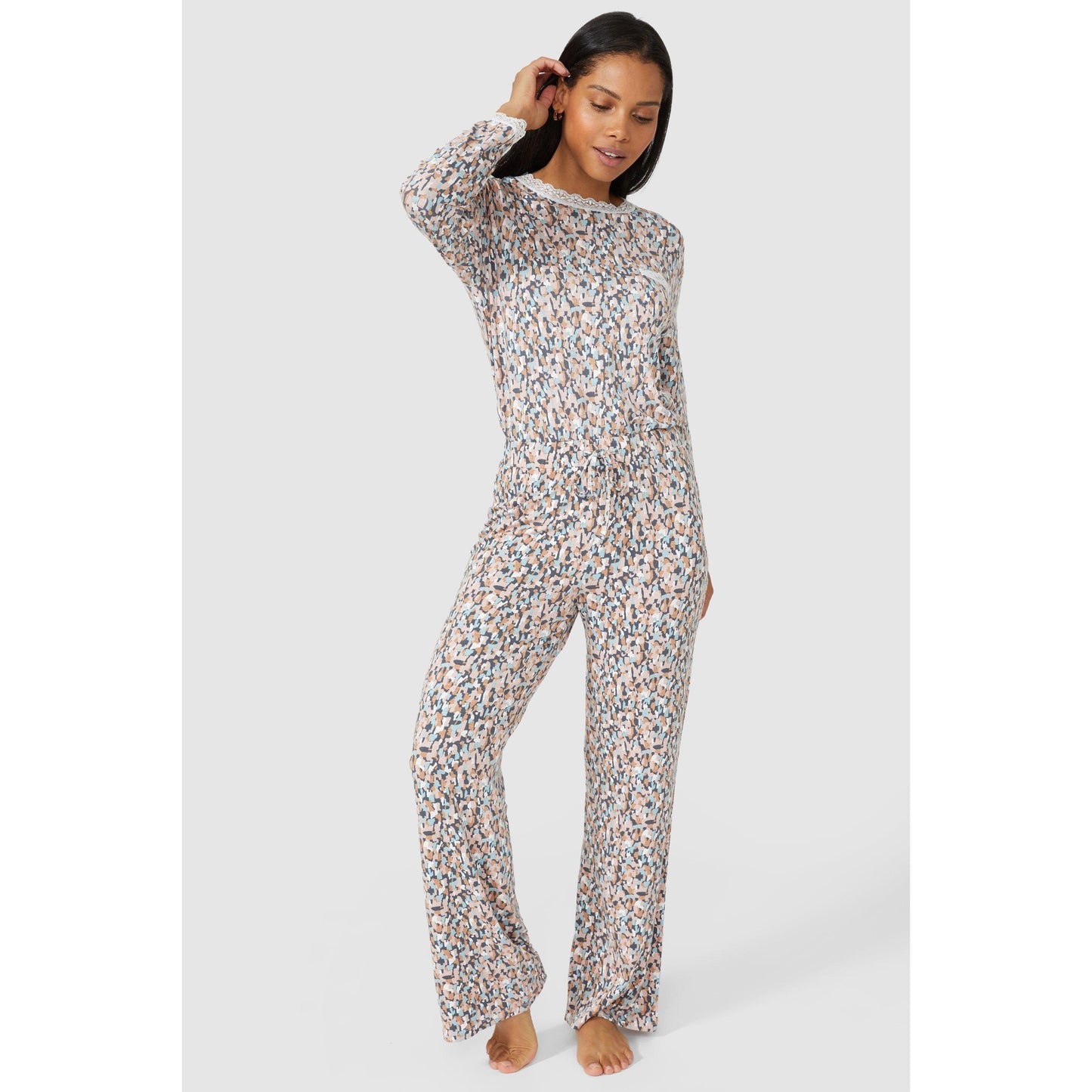 Nude - Front - Debenhams Womens-Ladies Viscose Geometric Lace Detail Pyjama Bottoms