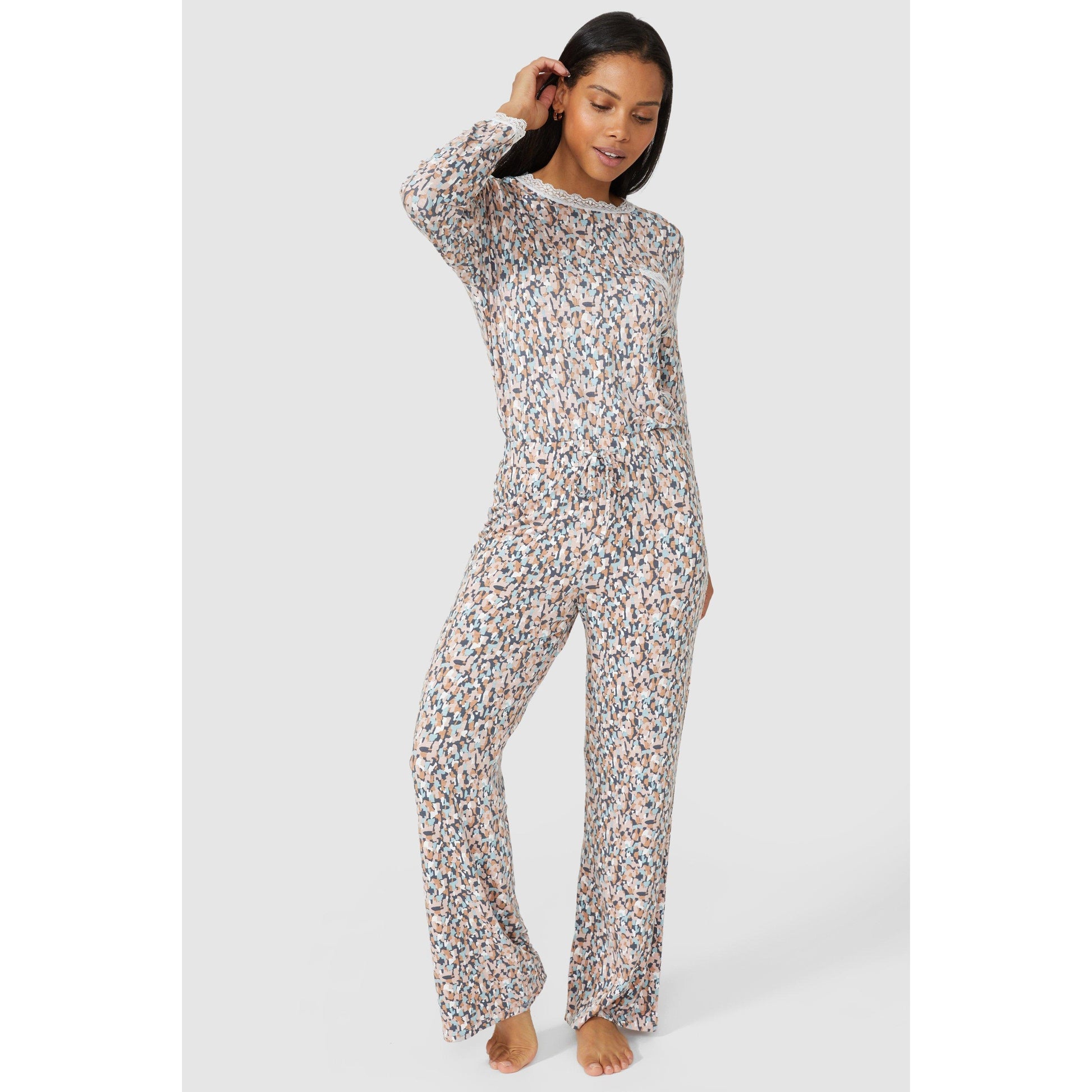 Nude - Front - Debenhams Womens-Ladies Viscose Geometric Lace Detail Pyjama Bottoms