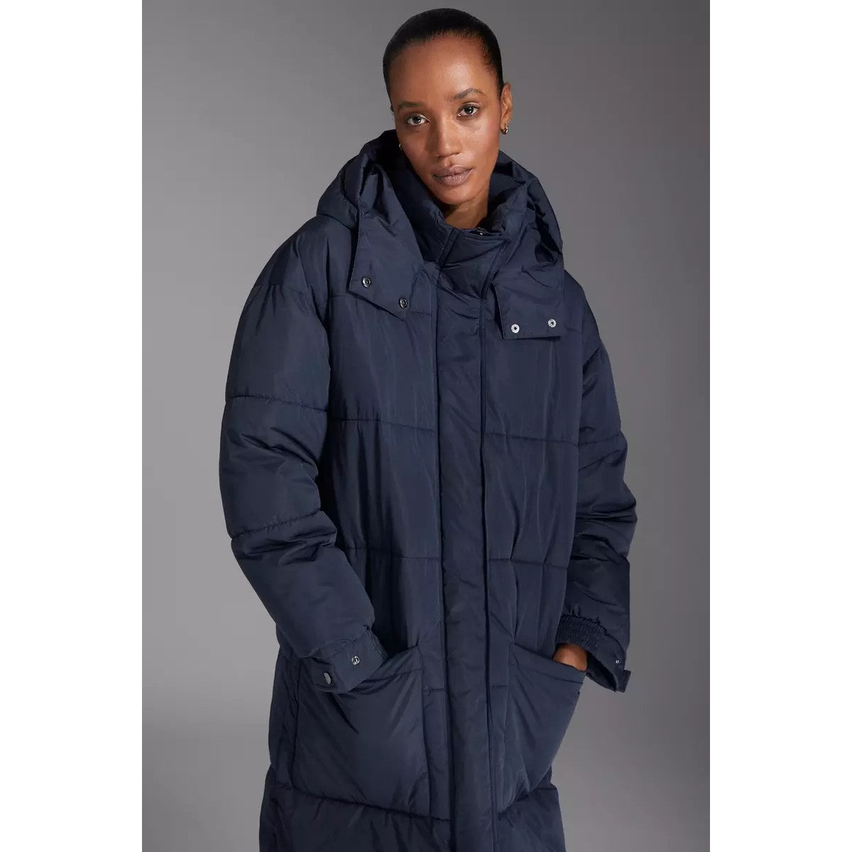 Navy - Side - Principles Womens-Ladies Belted Padded Longline Coat