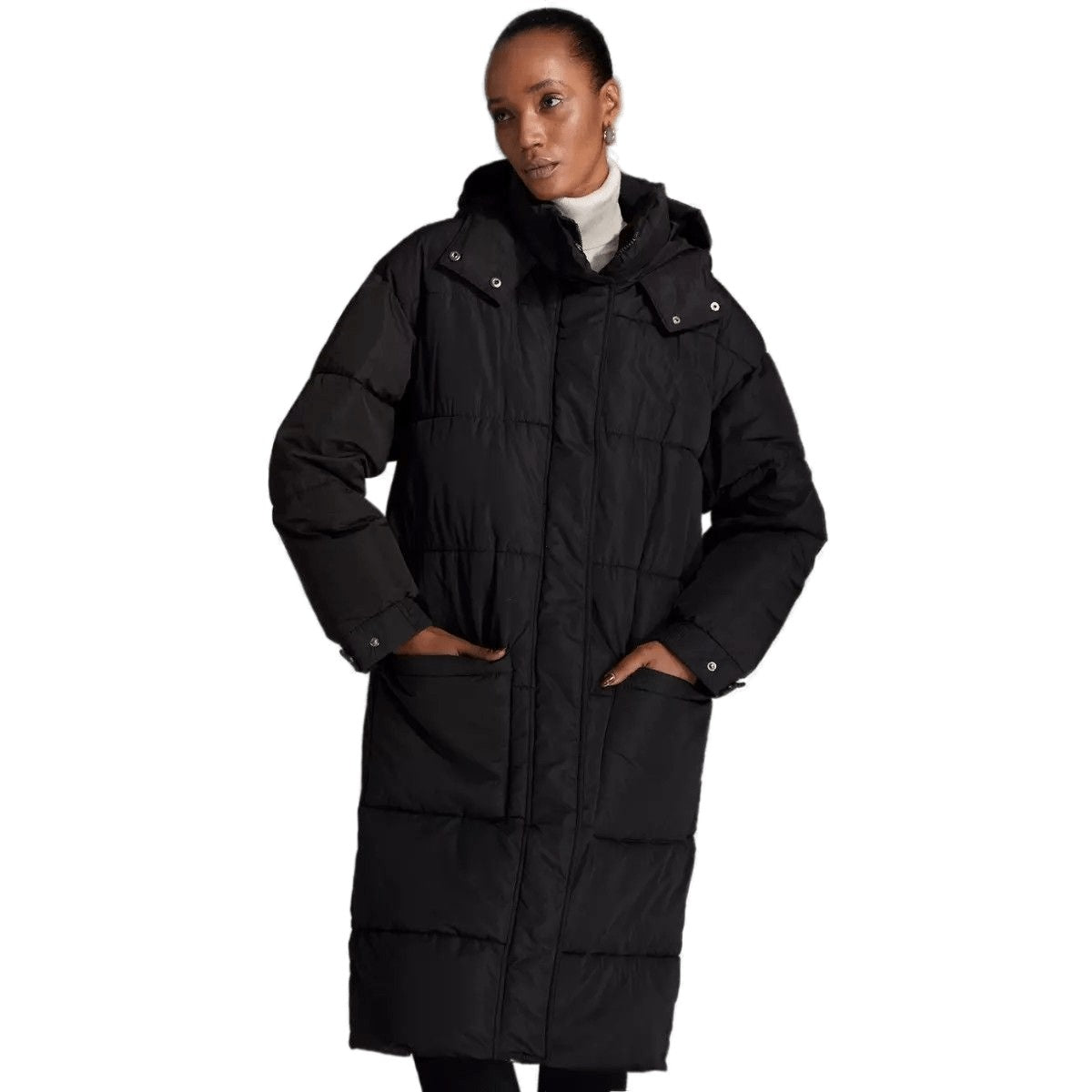 Black - Front - Principles Womens-Ladies Belted Padded Longline Coat