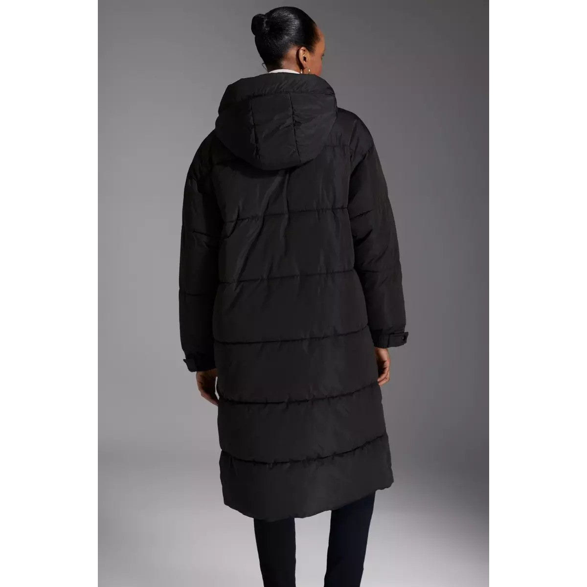 Black - Back - Principles Womens-Ladies Belted Padded Longline Coat