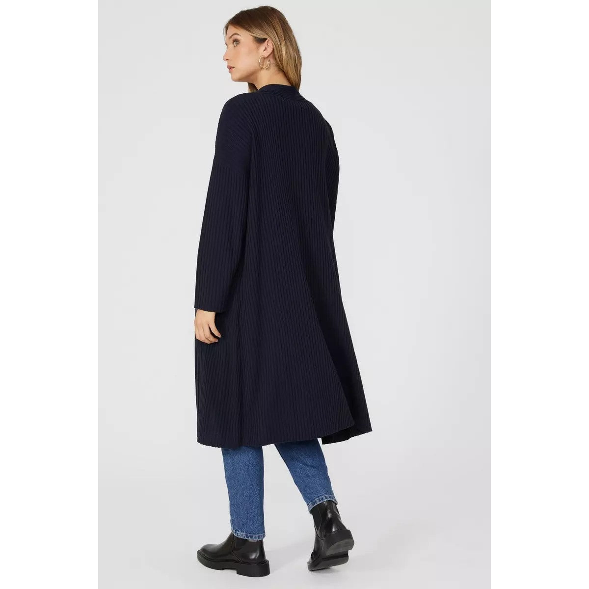 Navy - Back - Principles Womens-Ladies Ribbed Longline Cardigan