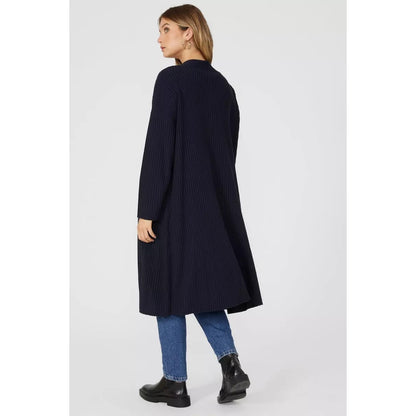 Navy - Back - Principles Womens-Ladies Ribbed Longline Cardigan