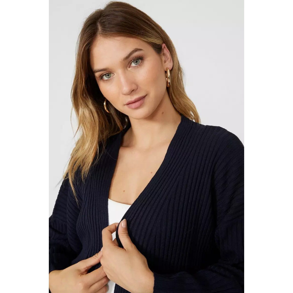 Navy - Side - Principles Womens-Ladies Ribbed Longline Cardigan