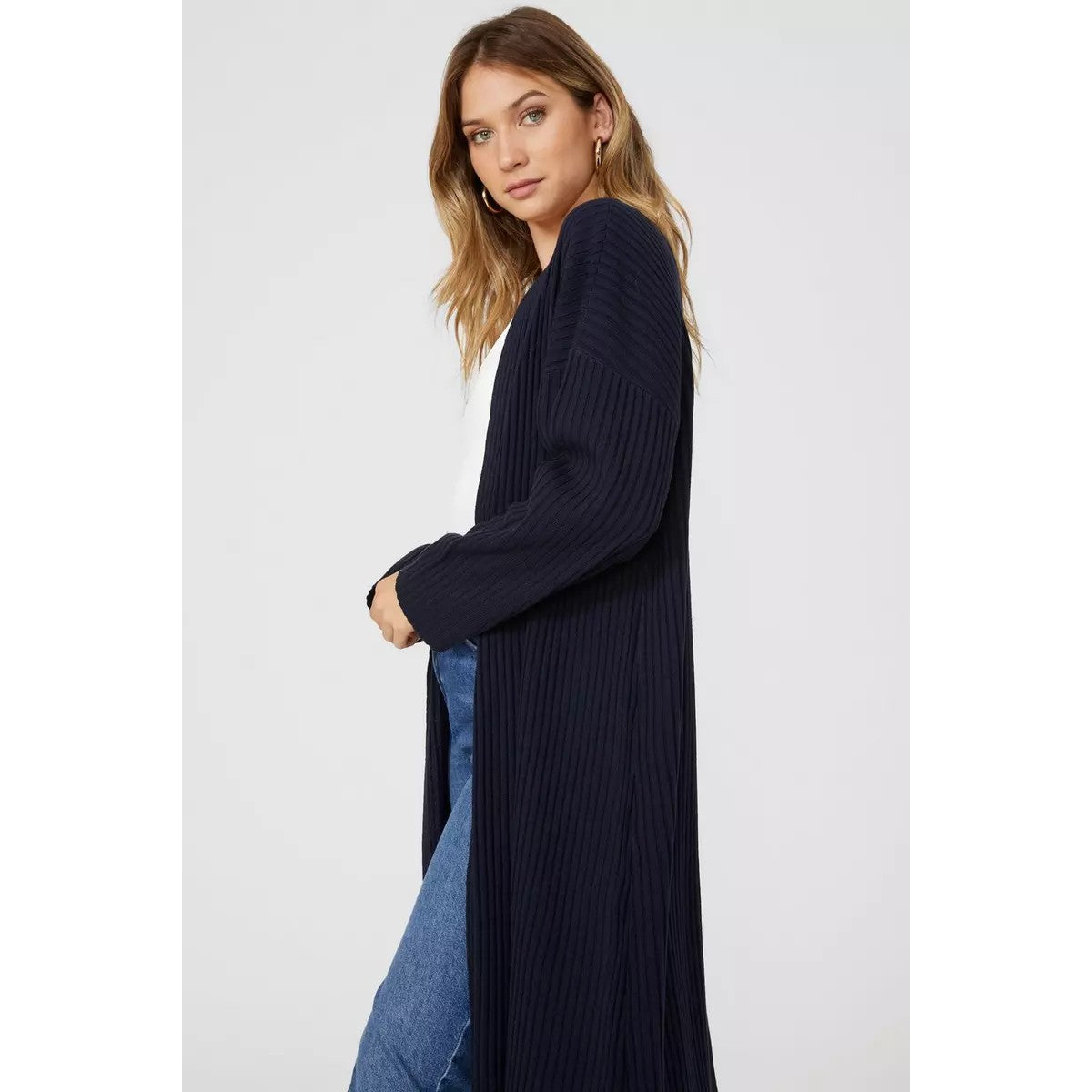 Navy - Lifestyle - Principles Womens-Ladies Ribbed Longline Cardigan