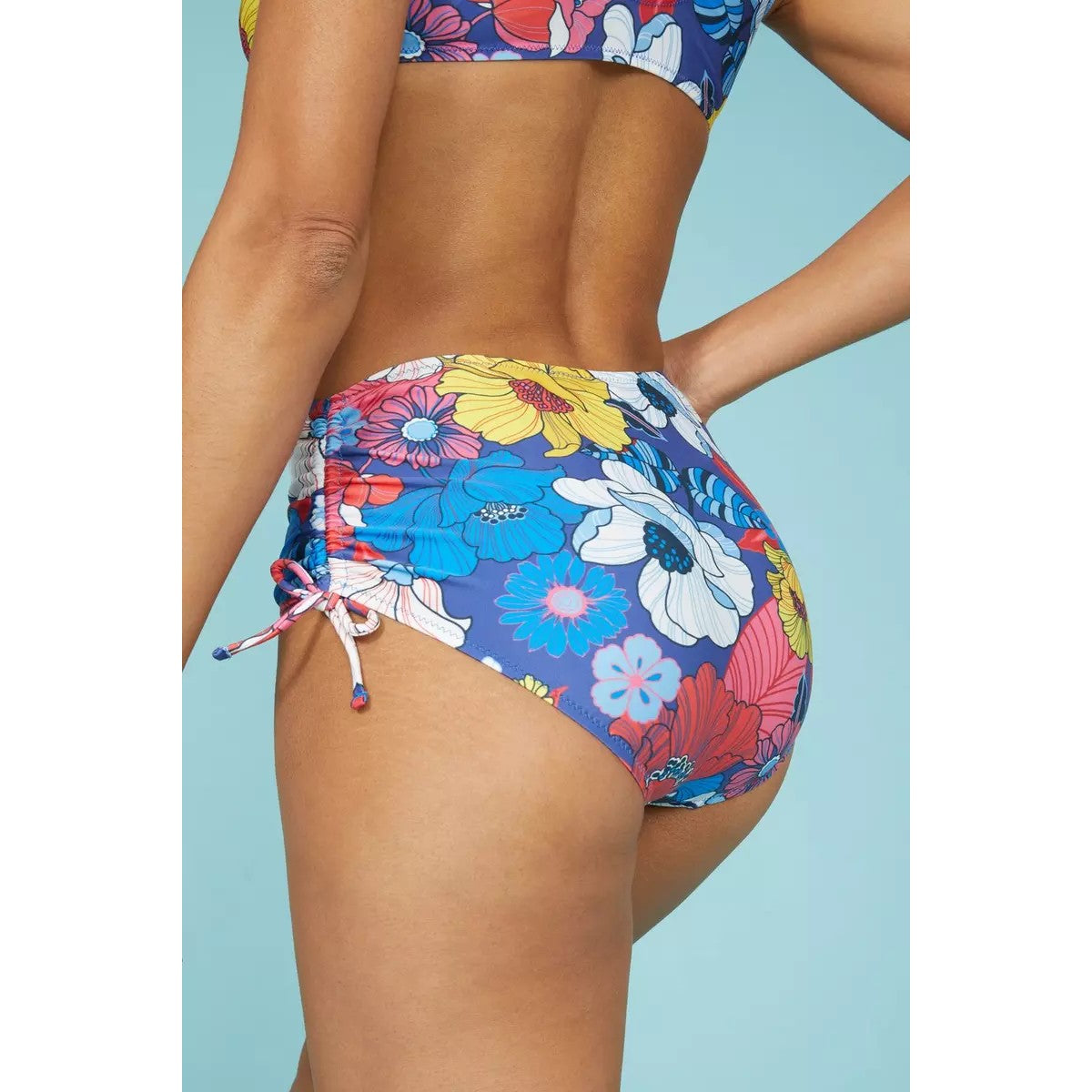 Red-Blue-Yellow - Back - Debenhams Womens-Ladies Ruched Tie Detail High Waist Bikini Bottoms