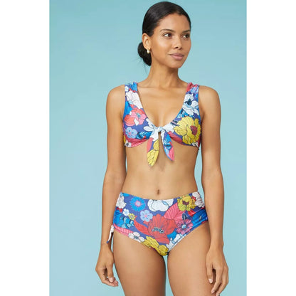 Red-Blue-Yellow - Side - Debenhams Womens-Ladies Ruched Tie Detail High Waist Bikini Bottoms