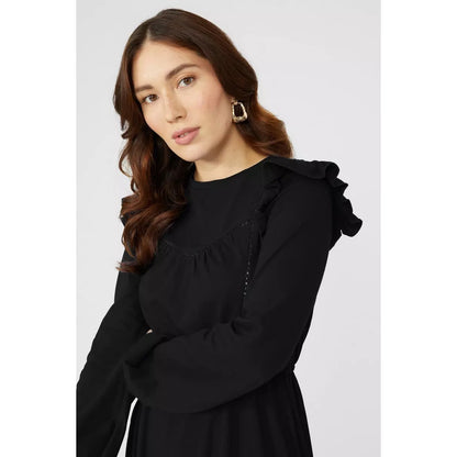 Black - Side - Mantaray Womens-Ladies Jersey Lace Detail Mini Dress