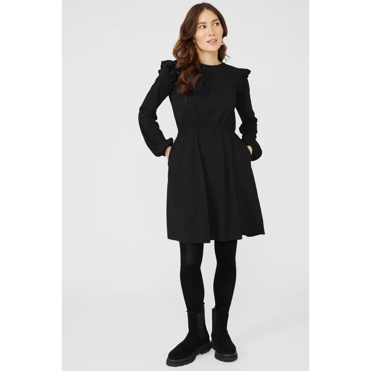 Black - Lifestyle - Mantaray Womens-Ladies Jersey Lace Detail Mini Dress