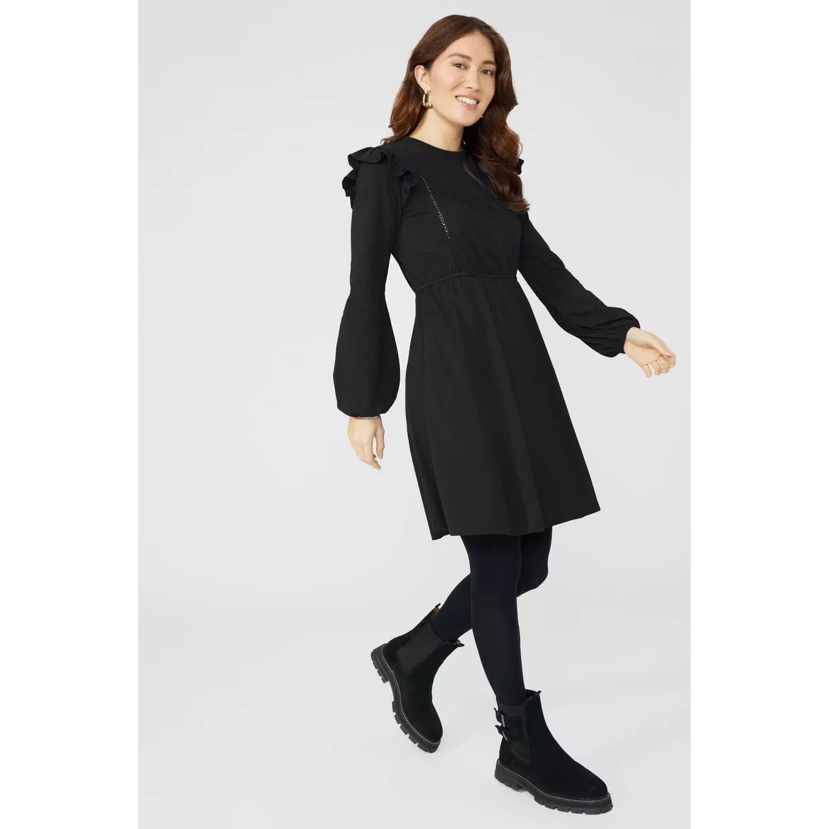 Black - Pack Shot - Mantaray Womens-Ladies Jersey Lace Detail Mini Dress