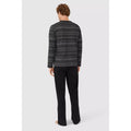 Black - Back - Debenhams Mens Striped Jersey Grandad Collar Long Pyjama Set