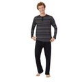 Black - Front - Debenhams Mens Striped Jersey Grandad Collar Long Pyjama Set