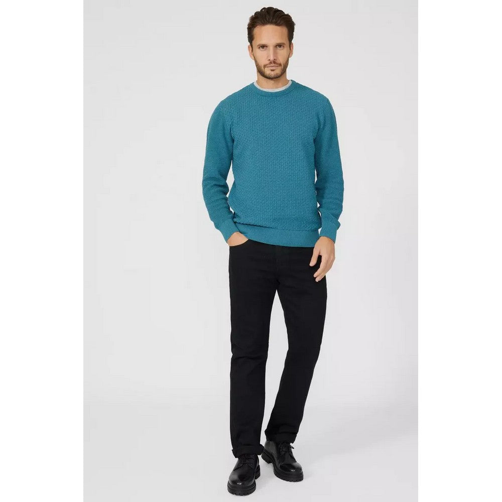 Teal - Lifestyle - Mantaray Mens Textured Crew Neck Jumper