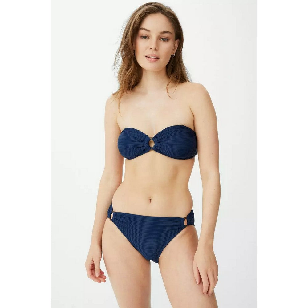 Navy - Side - Debenhams Womens-Ladies Home Rituals Textured Ring Detail Bikini Bottoms
