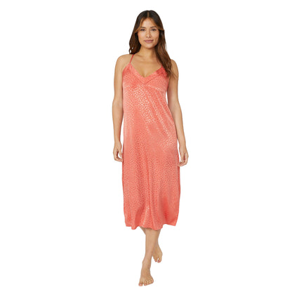 Orange - Front - Debenhams Womens-Ladies Tiger Lily Spot Satin Midi Nightie
