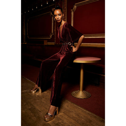 Berry - Front - Principles Womens-Ladies Velvet V Neck Jumpsuit