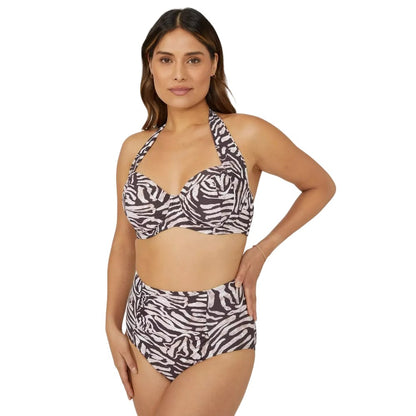 Pink-Brown - Lifestyle - Gorgeous Womens-Ladies Zebra Print High Waist Bikini Bottoms