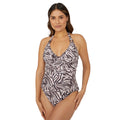 Brown-Pink - Front - Gorgeous Womens-Ladies Zebra Print Non-Padded Tankini Top