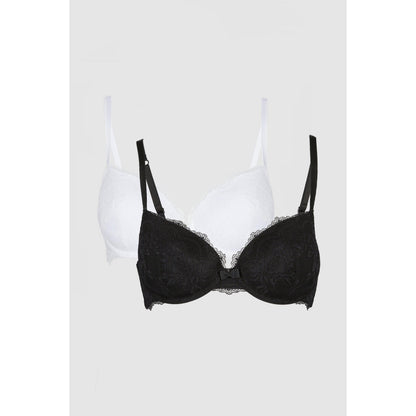 Black-White - Front - Debenhams Womens-Ladies Lace Scalloped T-Shirt Bra (Pack of 2)