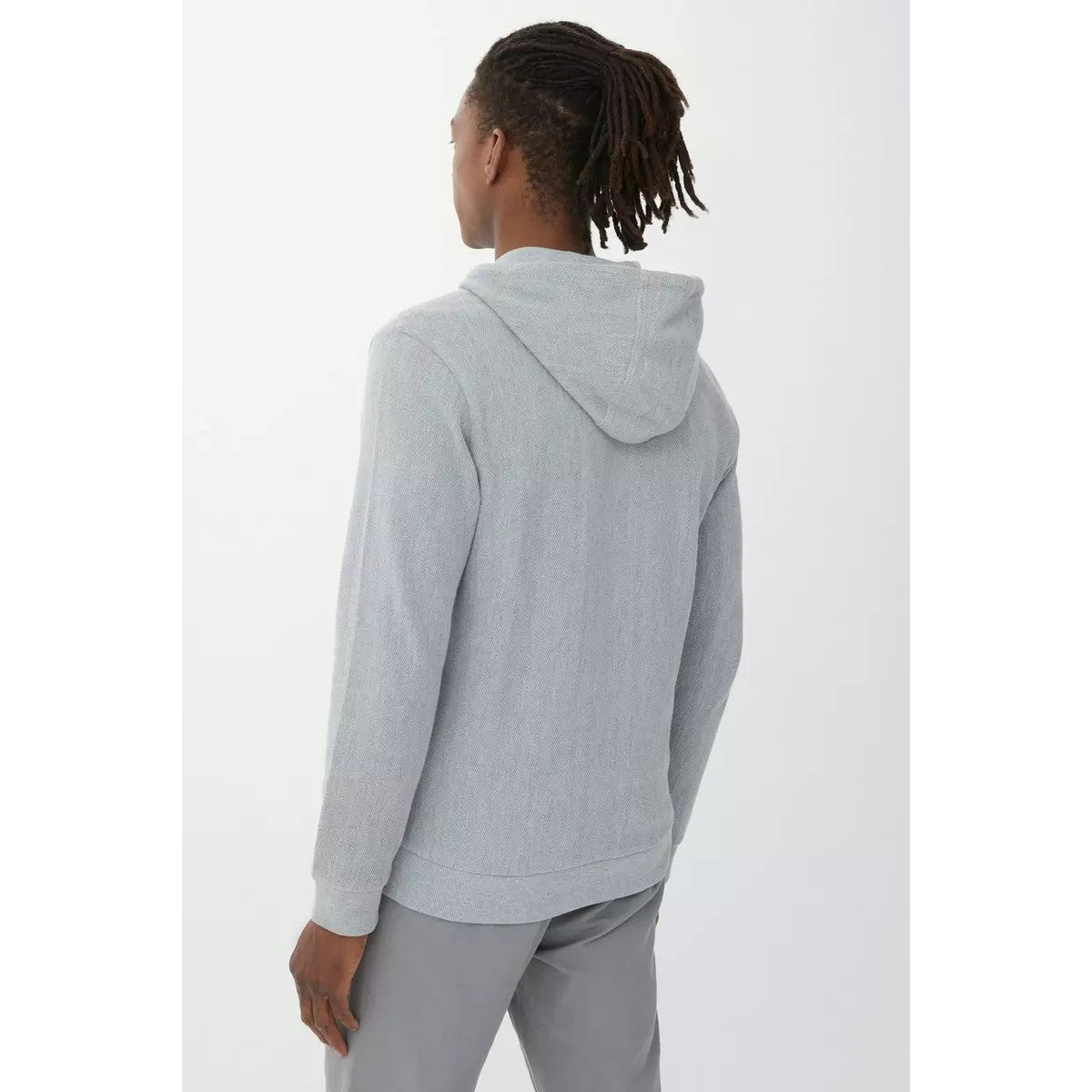 Grey - Back - Mantaray Mens Herringbone Full Zip Hoodie