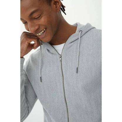 Grey - Side - Mantaray Mens Herringbone Full Zip Hoodie