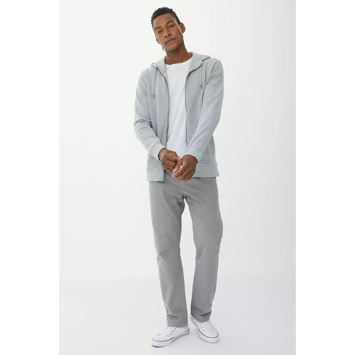 Grey - Lifestyle - Mantaray Mens Herringbone Full Zip Hoodie