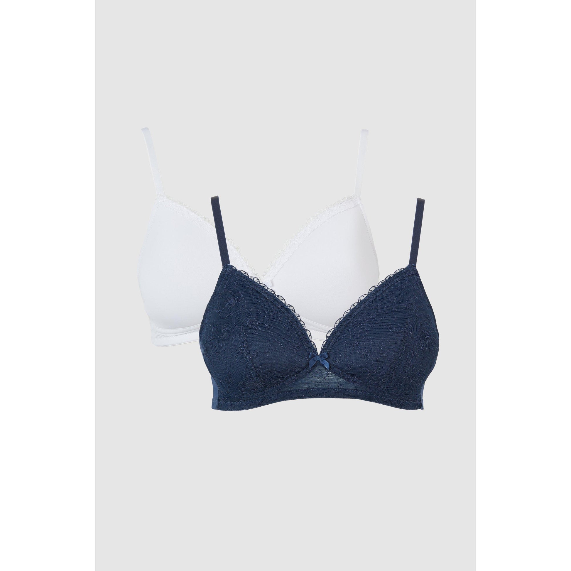 Navy-White - Front - Debenhams Womens-Ladies Sketchy Floral Non-Wired Bra (Pack of 2)