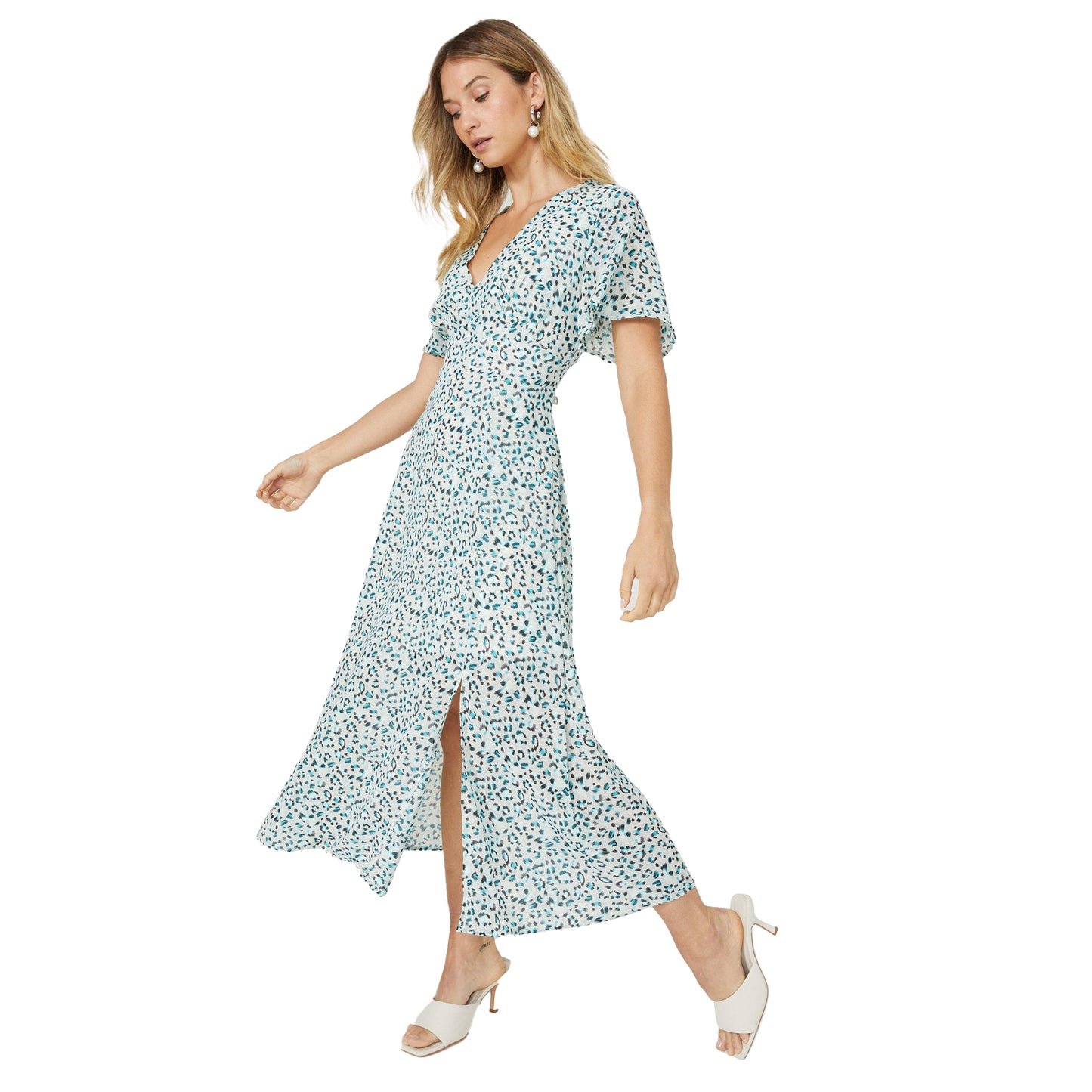 Ivory - Front - Mantaray Womens-Ladies Animal Print Angel Sleeve Midi Dress