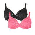 Raspberry-Black - Front - Gorgeous Womens-Ladies Daisy Lace Plunge Bra (Pack of 2)