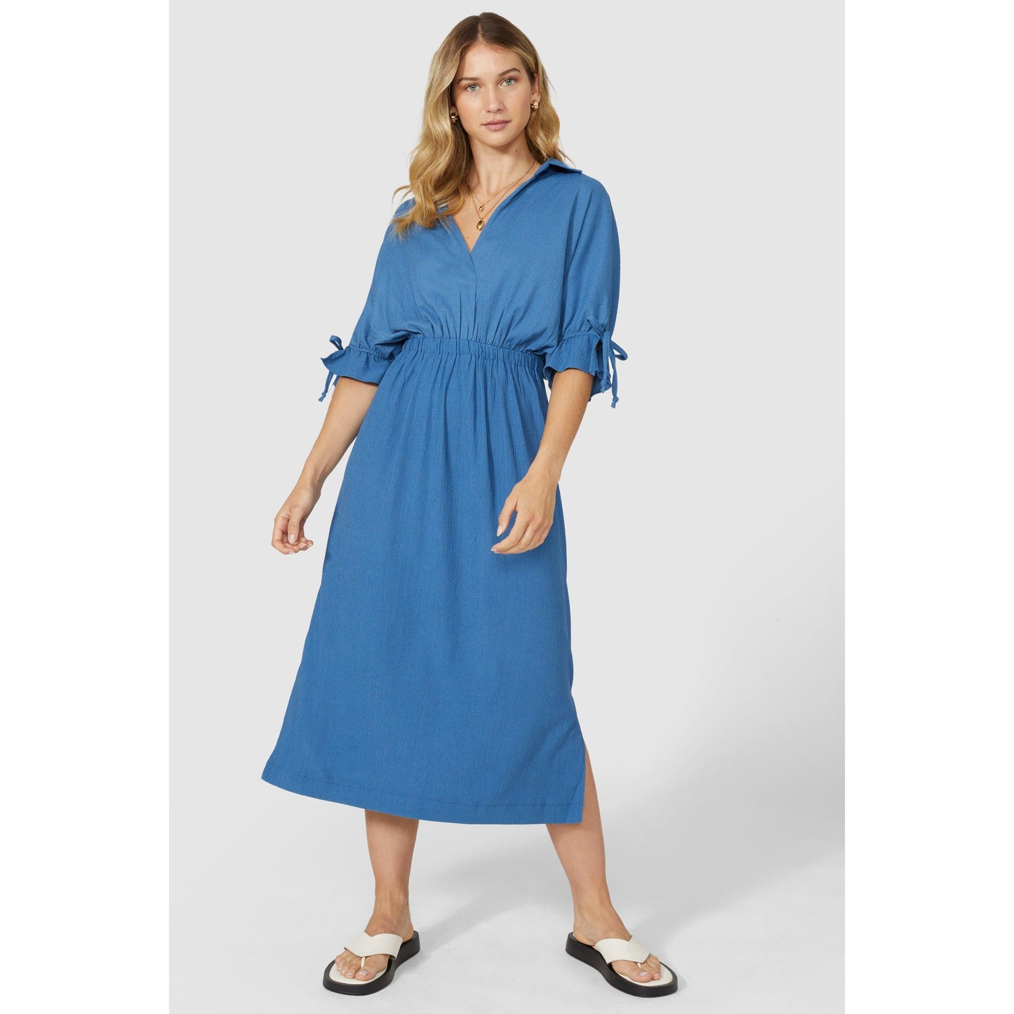 Blue - Front - Principles Womens-Ladies Notch Neck Short-Sleeved Shirt Dress