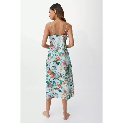 Blue-Green - Back - Debenhams Womens-Ladies Botanical Floral Woven Nightie